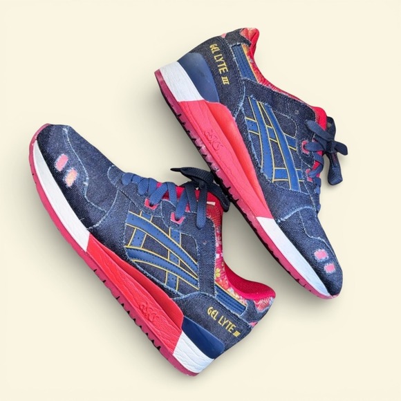 ASICS Gel Lyte III Japanese Denim Kimono H5L2N-5050 Navy Red Size 10 Men's Used - Picture 3 of 8